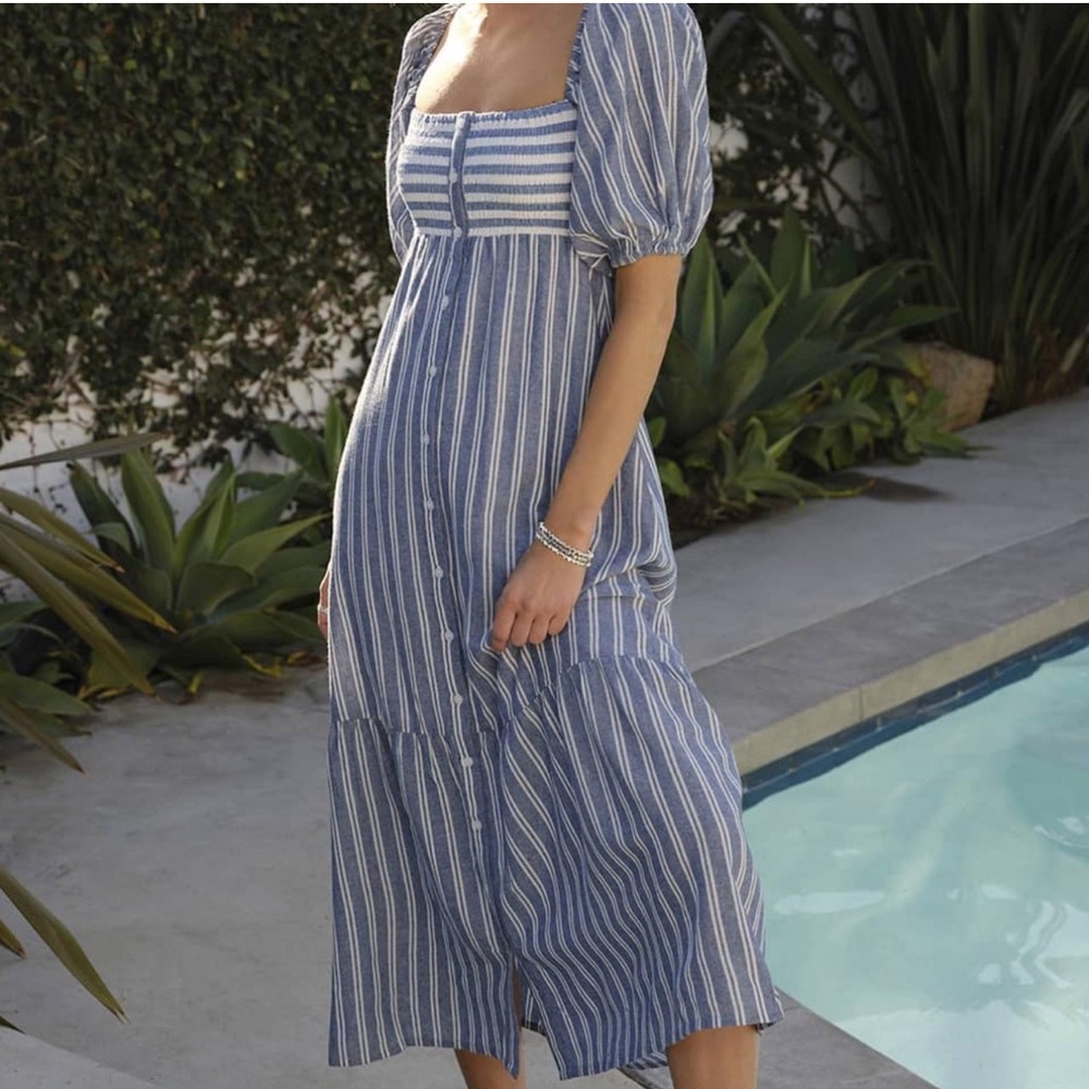 EMERSON FRY LOVE TOMAS Striped Smoked Maxi Cotton Dress Size M/L NWT